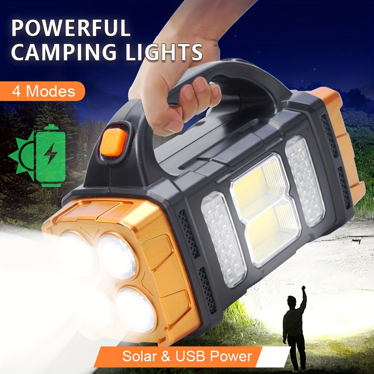 Outdoor Camping Adventure - مصباح يدوي LED شمسي عالي الطاقة