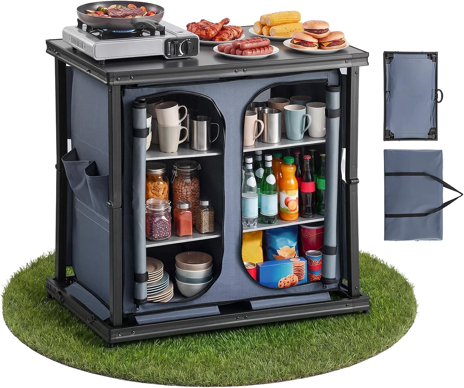 خزانة تخزين قابلة للطي للتخييم - مراجعة Outdoor Camping Kitchen Setup وسعره