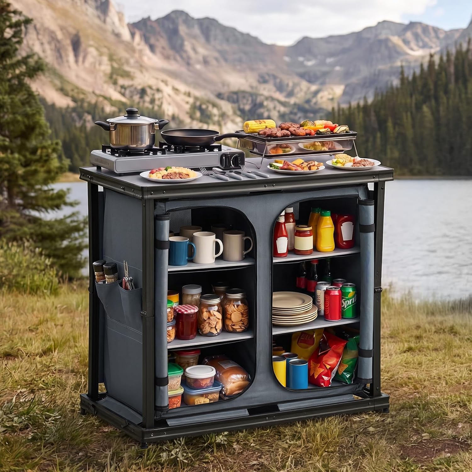 خزانة تخزين قابلة للطي للتخييم - مراجعة Outdoor Camping Kitchen Setup وسعره